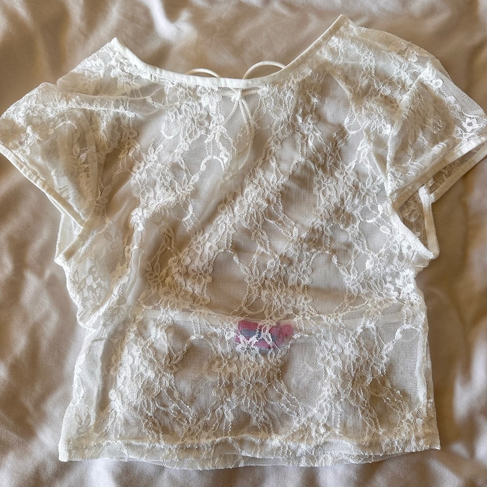 Edikted white lace open back top!